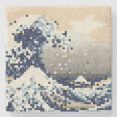 Die große Welle von Kanagawa 8 Bit Pixel Art Steinuntersetzer (Vorderseite)
