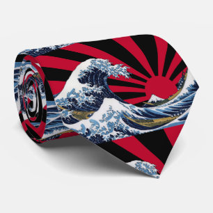 Die große Welle von Kanagawa + aufsteigende Sonne Krawatte