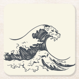 Die große Welle von Kanagawa-Illustration Rechteckiger Pappuntersetzer