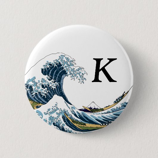 Die große Welle von Kanagawa: Monogramm Button (Vorderseite)