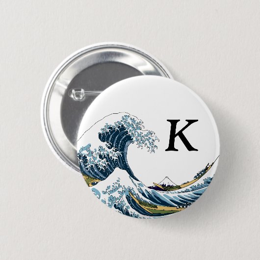 Die große Welle von Kanagawa: Monogramm Button (Vorne & Hinten)