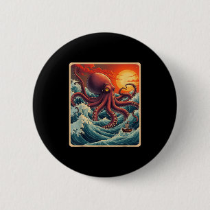 Die große Welle von Kanagawa Octopus Retro Anime J Button