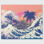Die große Welle von Kanagawa und Palmen Geschenkpapier (Flach)