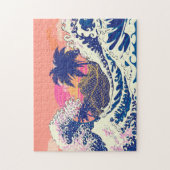 Die große Welle von Kanagawa und Palmen Puzzle (Vertikal)