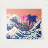 Die große Welle von Kanagawa und Palmen Wandteppich (Vorderseite (Horizontal))