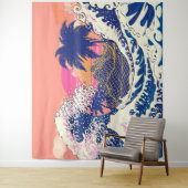 Die große Welle von Kanagawa und Palmen Wandteppich (Beispiel)