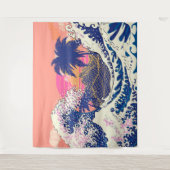 Die große Welle von Kanagawa und Palmen Wandteppich (Vorderseite)