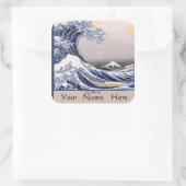 Die große Welle vor dem Kanagawa-Buchzeichen Quadratischer Aufkleber (Tasche)