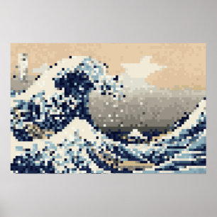 Die große Welle vor Kanagawa 8 Bit Pixel Art Poster