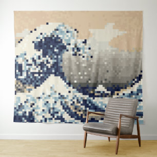 Die große Welle vor Kanagawa 8 Bit Pixel Art Wandteppich
