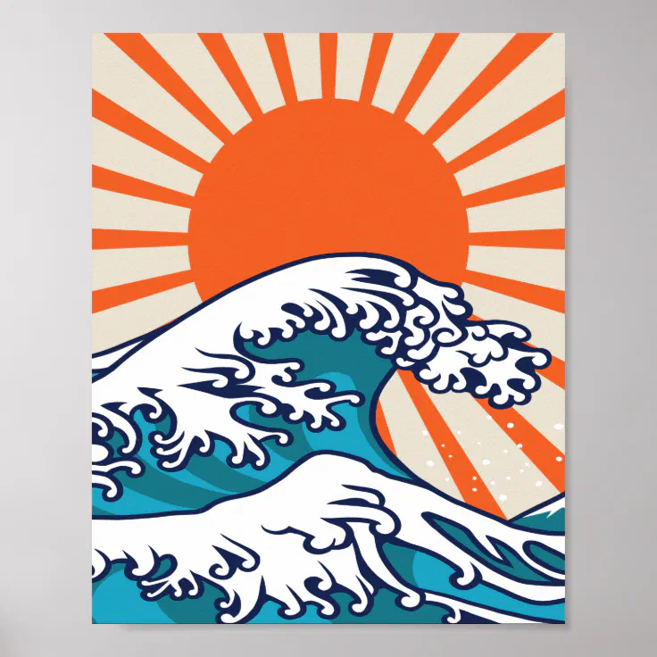Ukiyo-e Bestickte Japanische Welle Aufgehender Sonnenhaken Und