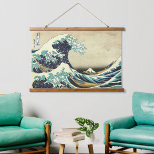 Die große Welle vor Kanagawa Katsushika Hokusai Wandteppich Mit Holzrahmen