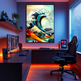 Die Große Welle vor Kanagawa - kubistisch Minimali Poster