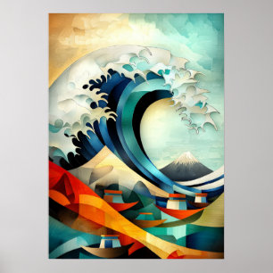 Die große Welle vor Kanagawa - Kubistischer Minima Poster