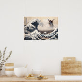 Die große Welle vor Kanagawa mit der Mondfee Poster (Küche)