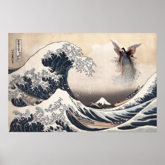 Die große Welle vor Kanagawa mit der Mondfee Poster (Vorne)