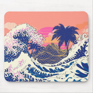 Die große Welle vor Kanagawa und Palmen Mousepad