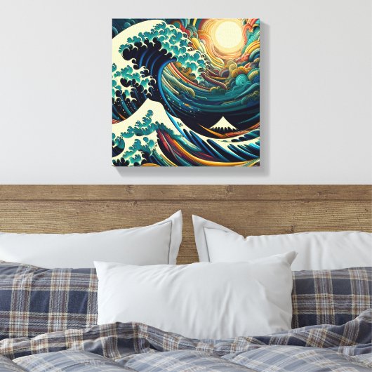 Die Große Welle, Wave off Kanagawa v1 Canvas Print Leinwanddruck (Insitu (Schlafzimmer))