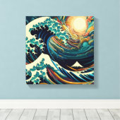 Die Große Welle, Wave off Kanagawa v1 Canvas Print Leinwanddruck (Insitu (Holzboden))