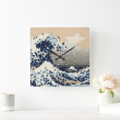 Die große Welle weg von der Bit-Pixel-Kunst Quadratische Wanduhr (Zuhause)