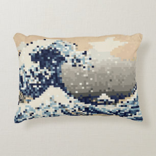 Die große Welle weg von der Bit-Pixel-Kunst Zierkissen