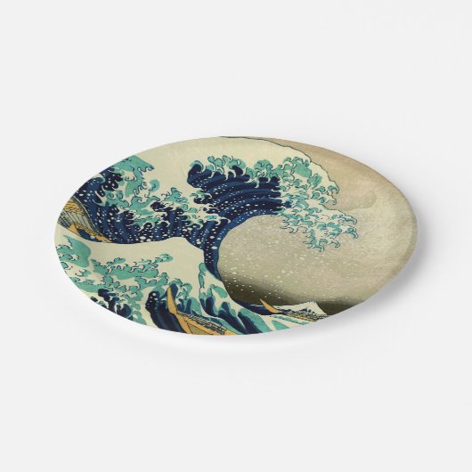 Die große Welle weg von Kanagawa Pappteller (Schrägansicht)