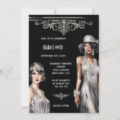 Die großen Gatsby | Silberschwarze Flapper Girls c Einladung (Vorderseite)