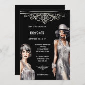Die großen Gatsby | Silberschwarze Flapper Girls c Einladung (Vorne/Hinten)