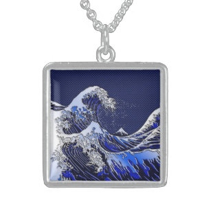 Die großen Hokusai Wellen-Blau-Arten Sterling Silberkette