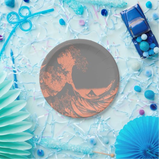 Die großen Wave Paper-Teller Peach & Gray Pappteller (Party)