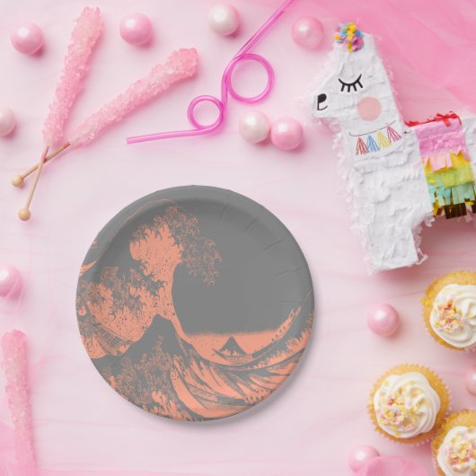 Die großen Wave Paper-Teller Peach & Gray Pappteller (Party)