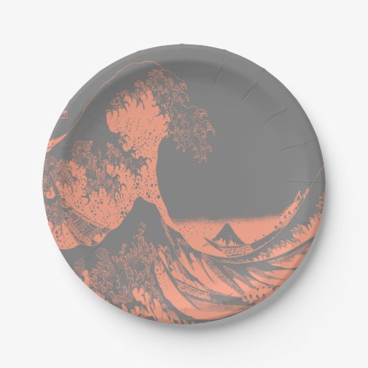 Die großen Wave Paper-Teller Peach & Gray Pappteller (Vorderseite)