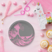 Die großen Wave Paper-Teller rosa und grau Pappteller (Party)