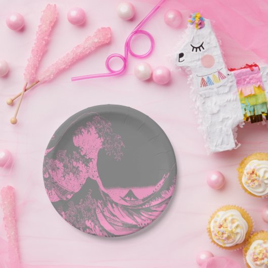 Die großen Wave Paper-Teller rosa und grau Pappteller (Party)