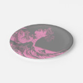 Die großen Wave Paper-Teller rosa und grau Pappteller (Schrägansicht)