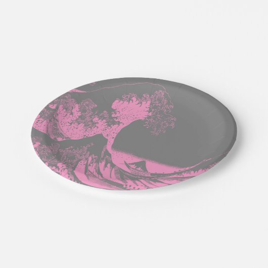 Die großen Wave Paper-Teller rosa und grau Pappteller (Schrägansicht)