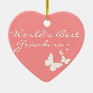 Die Großmutter-Rosa-Schmetterlings-Herz-Verzierun Keramik Ornament