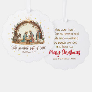 Die größte Gabe aller Zeiten“ Weihnachtsgeschichte Ornament Karte