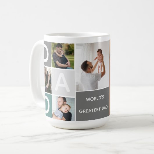 Die größte Vater-Collage-Tasse der Welt Kaffeetasse (Vorderseite Links)