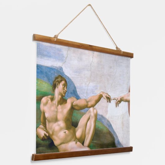 Die Gründung von Adam, Michelangelo Wandteppich Mit Holzrahmen (Gewinkelt)