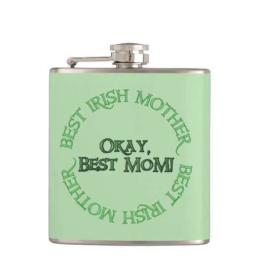 Die grüne Flasche mit der besten irischen Mutter Flachmann (Vorderseite)