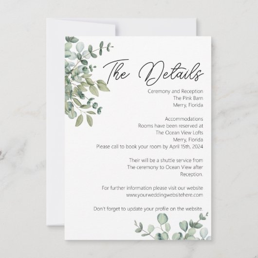 Die grüne Hochzeit mit Details Save The Date (Rückseite)