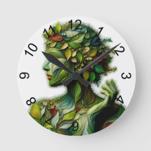 Die grüne Lady - weißer Hintergrund Runde Wanduhr