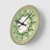 Die grüne Mauer mit Vögeln und Blume Runde Wanduhr (Winkel)