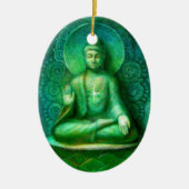 Die grüne ovale Weihnachtsverzierung Buddhas Keramik Ornament (Vorne)