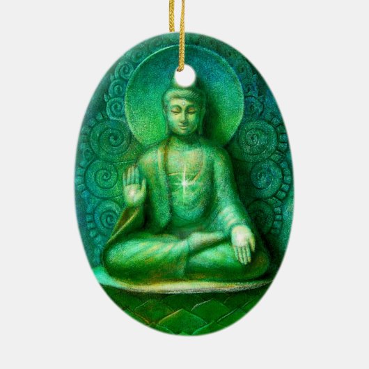Die grüne ovale Weihnachtsverzierung Buddhas Keramik Ornament (Hinten)