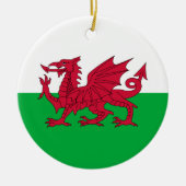 Die grüne und rote Flagge von Wales mit dem Drache Keramik Ornament (Vorne)