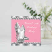 Die Grünen Rosa und Silver Birthday Party Einladung (Stehend Vorderseite)