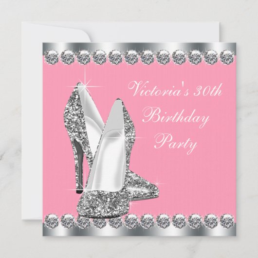 Die Grünen Rosa und Silver Birthday Party Einladung (Vorderseite)