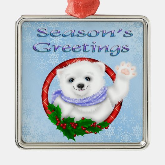 Die Gruß-Eisbär erstklassiges quadratisches Ornam Ornament Aus Metall (Vorne)